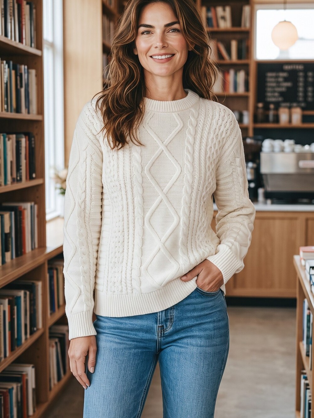 Aelfric Eden Cream Cable Knit Oversized Crewneck Sweater...Size Medium